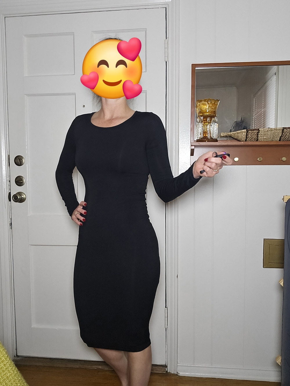 MARINE LAYER- Classic Black Long-Sleeve Bodycon Dress